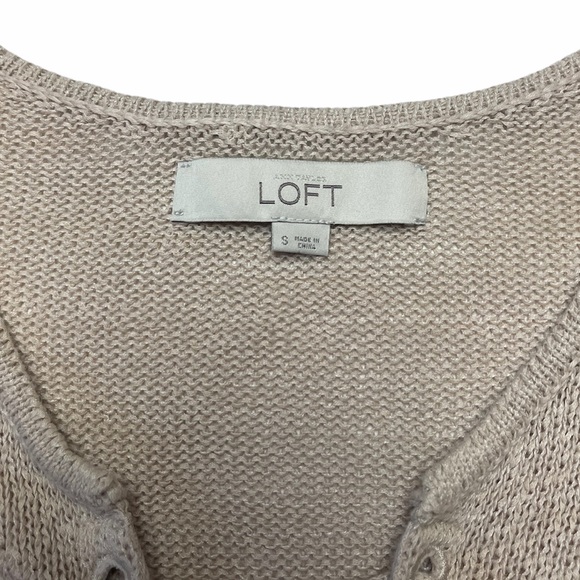 Loft | Beige Knit Long Sleeve Sweater V-Neck Lace Up Top - Picture 4 of 10